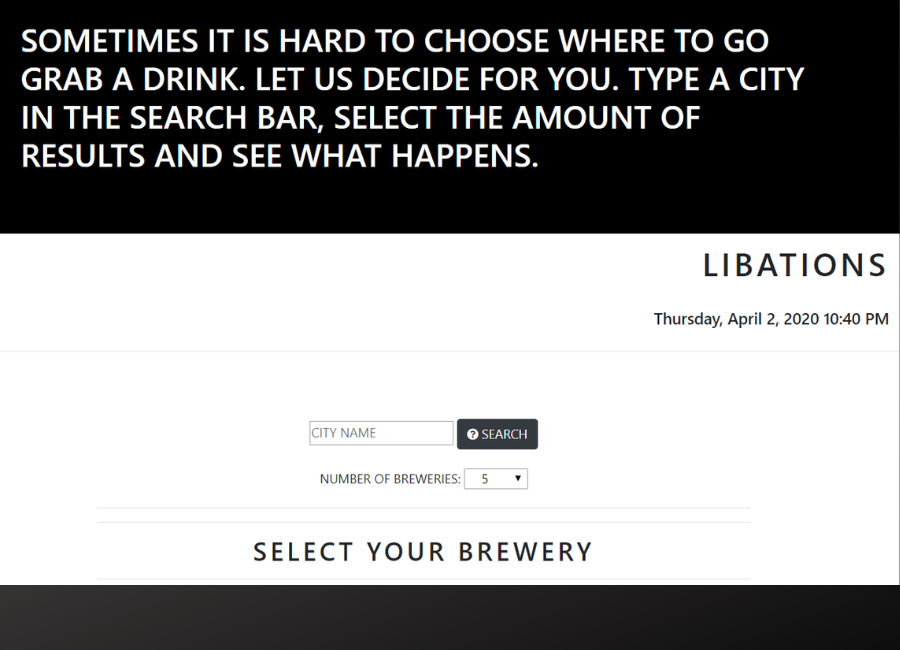 Image of the login page for a website called Libations.